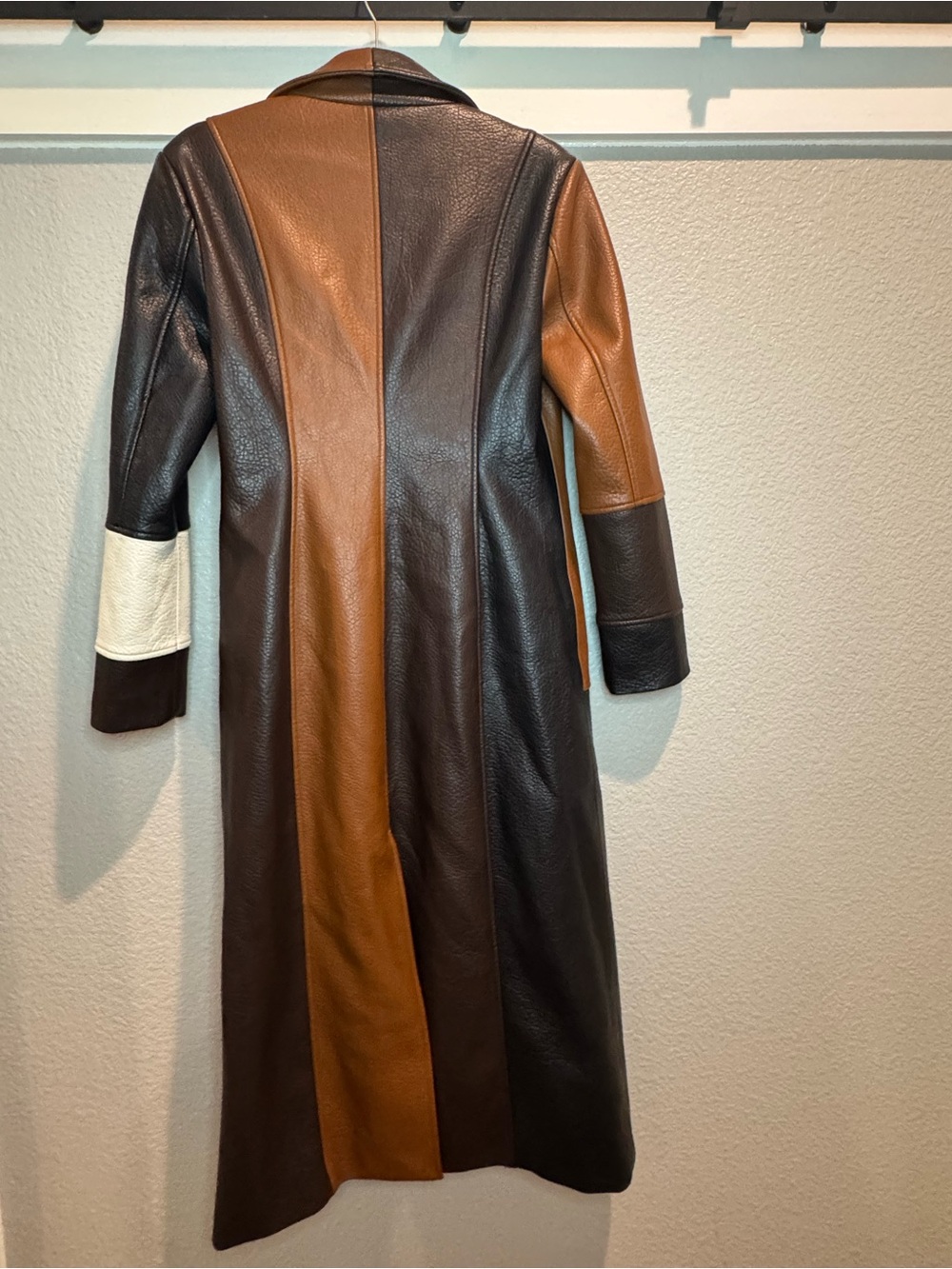 Ronny Kobo Collection Brown, Black & Cream Patchwork Leather Coat - Picture 4 of 6